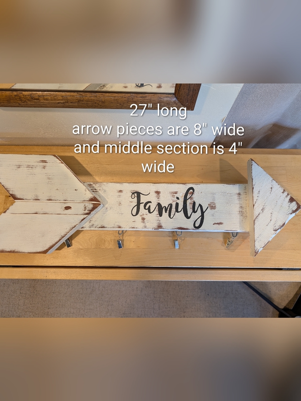 Family Wooden Arrow Design Wall Hook Sign - Rustic White and Brown - Picture 2 of 10